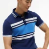 Polo slim fit din piqué elastic cu dungi groase