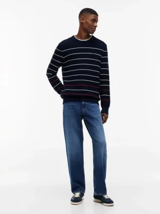 Pulover cu dungi Tommy Jeans, croială slim