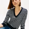 Pulover cu guler în V și dungi Pulover cu guler în V și dungi