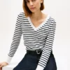 Pulover cu guler în V și dungi Pulover cu guler în V și dungi