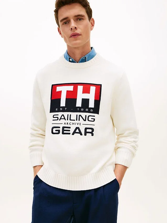 Pulover cu guler rotund și logo Sailing Pulover cu guler rotund și logo Sailing