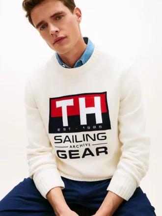 Pulover cu guler rotund și logo Sailing