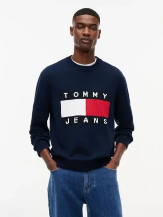 Pulover cu guler rotund și logo Tommy Jeans