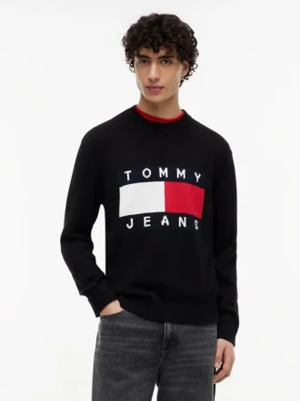 Pulover cu guler rotund și logo Tommy Jeans