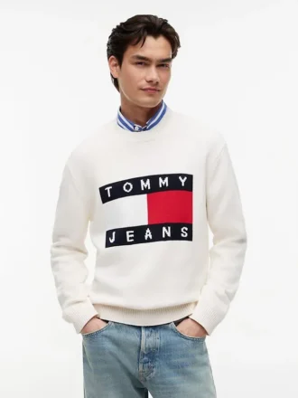 Pulover cu guler rotund și logo Tommy Jeans