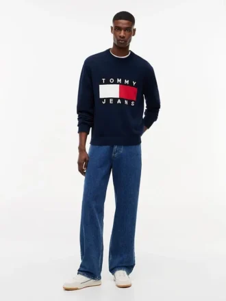 Pulover cu guler rotund și logo Tommy Jeans