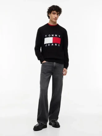 Pulover cu guler rotund și logo Tommy Jeans