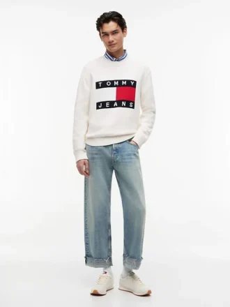 Pulover cu guler rotund și logo Tommy Jeans