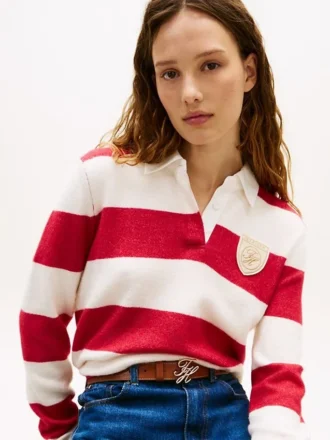 Pulover polo cu dungi de rugby