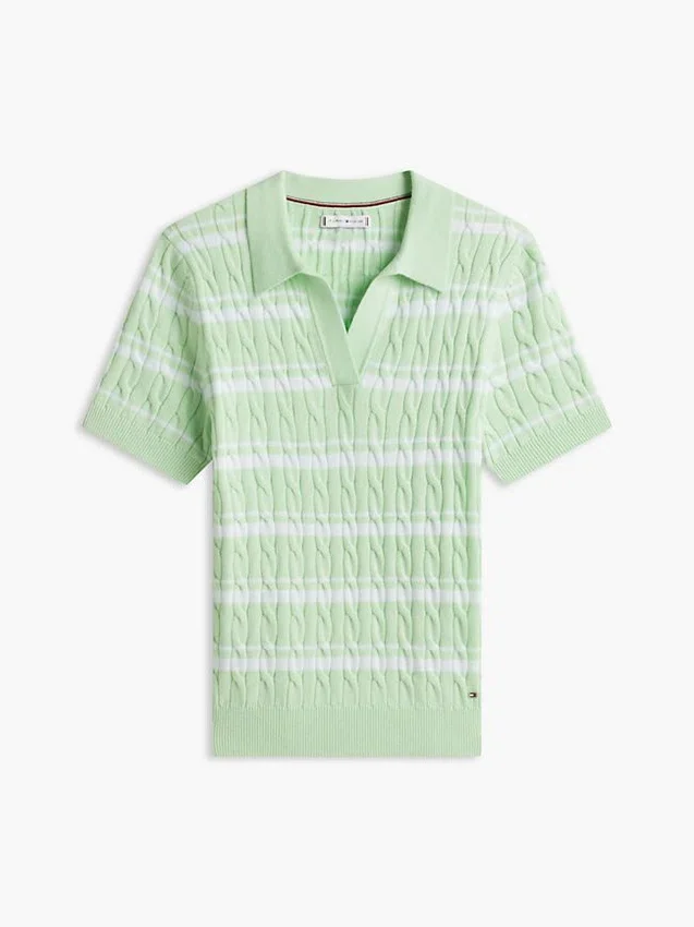 Pulover polo cu dungi și tricotaj în relief Pulover polo cu dungi și tricotaj în relief