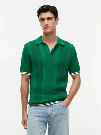 Pulover polo cu mâneci scurte și tricotaj în relief