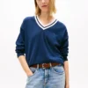 Pulover Tommy Jeans cu croială lejeră și guler în V Pulover Tommy Jeans cu croială lejeră și guler în V