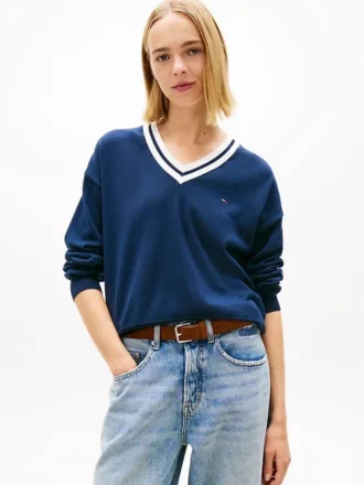 Pulover Tommy Jeans cu croială lejeră și guler în V