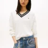 Pulover Tommy Jeans cu croială lejeră și guler în V Pulover Tommy Jeans cu croială lejeră și guler în V