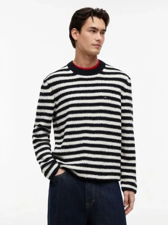 Pulover Tommy Jeans cu dungi din tricot bouclé