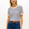 Pulover ușor cu mâneci scurte și dungi pentru pantaloni scurți