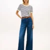 Pulover ușor cu mâneci scurte și dungi pentru pantaloni scurți