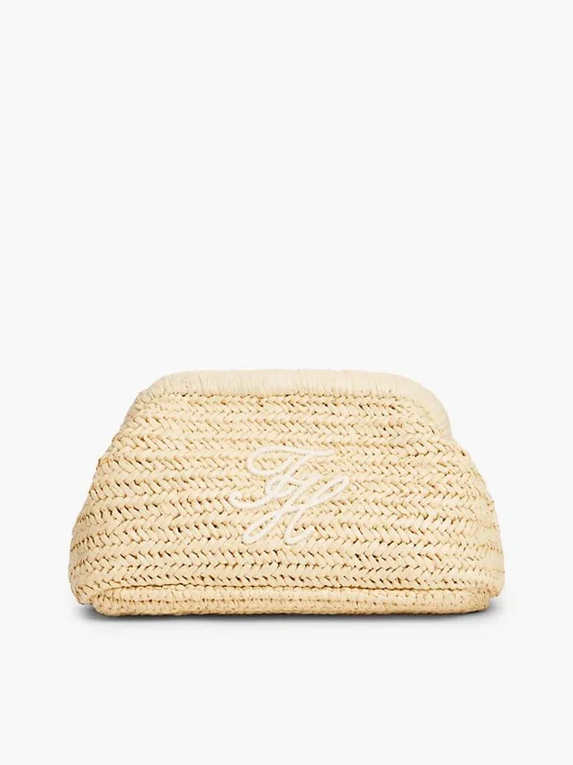 Pungă de mână din rafie cu monogramă Pungă de mână din rafie cu monogramă