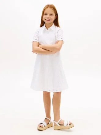 Rochie-cămașă brodată cu ochiuri pentru copii