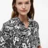 Rochie-cămașă din amestec de in cu imprimeu tropical