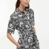 Rochie-cămașă din amestec de in cu imprimeu tropical