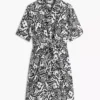 Rochie-cămașă din amestec de in cu imprimeu tropical