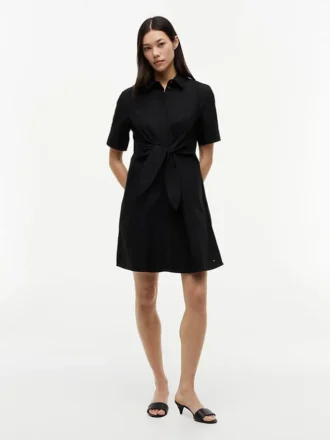 Rochie-cămașă din amestec de in cu legătură în față