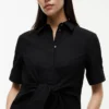 Rochie-cămașă din amestec de in cu legătură în față
