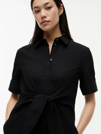 Rochie-cămașă din amestec de in cu legătură în față