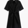 Rochie-cămașă din amestec de in cu legătură în față