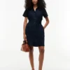Rochie-cămașă din amestec de in și bumbac, cu curele