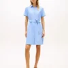 Rochie-cămașă din amestec de in și bumbac, cu curele