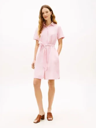 Rochie-cămașă din amestec de in și bumbac, cu curele