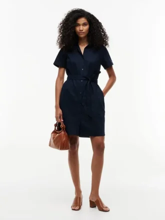 Rochie-cămașă din amestec de in și bumbac, cu curele