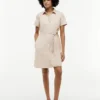 Rochie-cămașă din amestec de in și bumbac, cu curele
