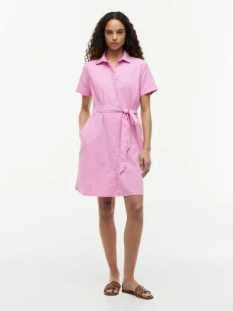 Rochie-cămașă din amestec de in și bumbac, cu curele