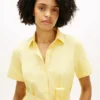 Rochie-cămașă din amestec de in și bumbac, cu curele