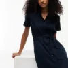 Rochie-cămașă din amestec de in și bumbac, cu curele