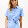 Rochie-cămașă din amestec de in și bumbac, cu curele