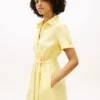 Rochie-cămașă din amestec de in și bumbac, cu curele