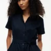 Rochie-cămașă din amestec de in și bumbac, cu curele