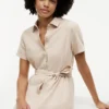 Rochie-cămașă din amestec de in și bumbac, cu curele