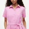 Rochie-cămașă din amestec de in și bumbac, cu curele