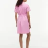 Rochie-cămașă din amestec de in și bumbac, cu curele