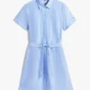 Rochie-cămașă din amestec de in și bumbac, cu curele