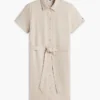 Rochie-cămașă din amestec de in și bumbac, cu curele