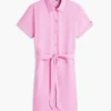 Rochie-cămașă din amestec de in și bumbac, cu curele