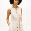 Rochie-cămașă din amestec de in și bumbac cu dungi