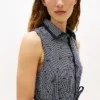 Rochie-cămașă din crep cu imprimeu TH Grid și curele