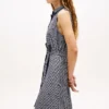 Rochie-cămașă din crep cu imprimeu TH Grid și curele